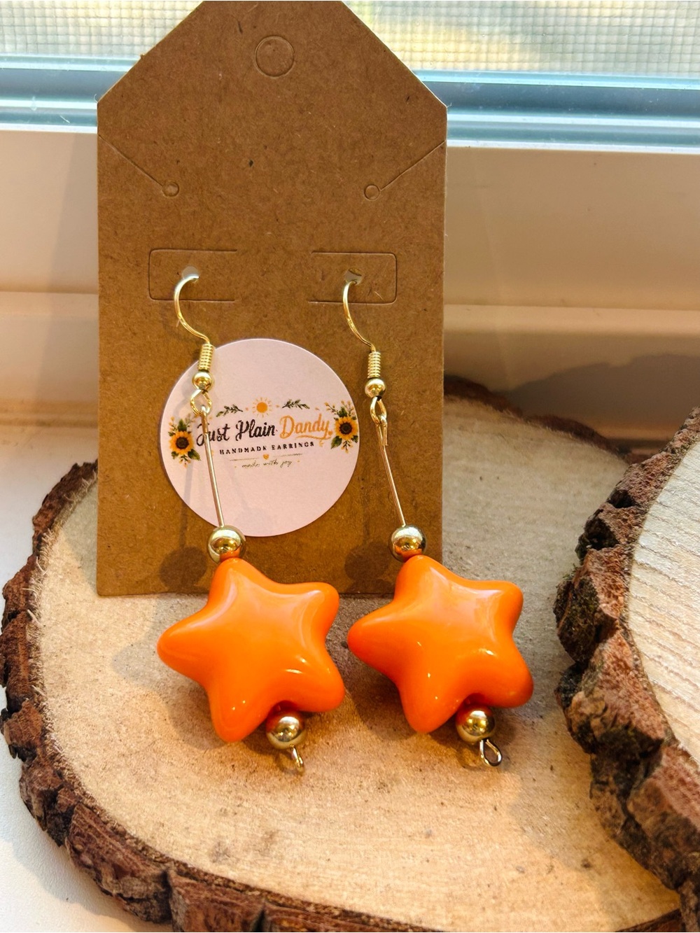 Orange Star Dangle Earrings Gold Tone Y2K Statement Earrings